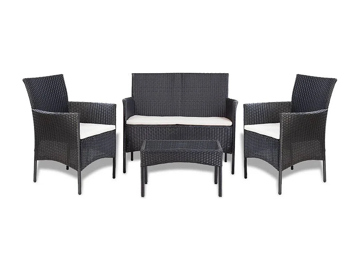 4 pcs conjunto lounge de jardim c/ almofadões vime PE preto PT62007