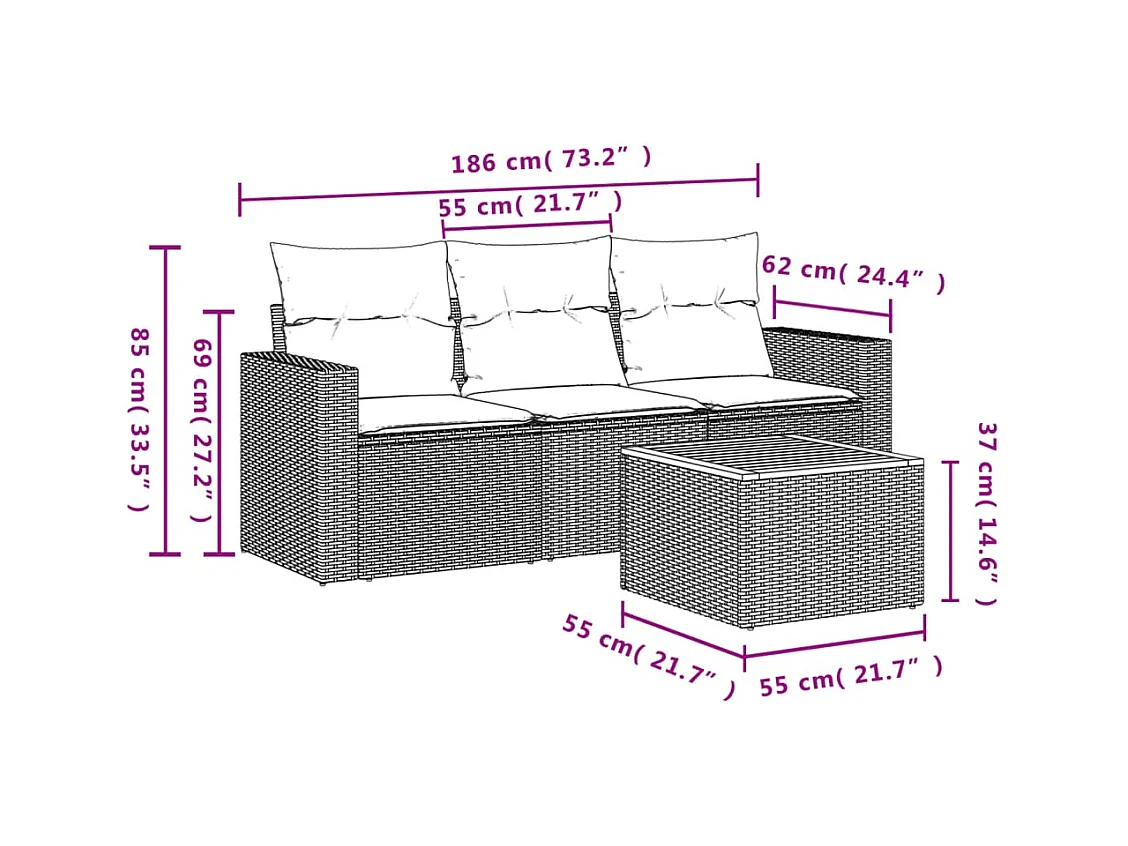 4-tlg. Garten-Sofagarnitur,Gartenmöbel-Set mit Kissen Schwarz Poly Rattan -gkd511150