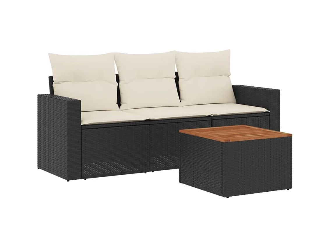 4-tlg. Garten-Sofagarnitur,Gartenmöbel-Set mit Kissen Schwarz Poly Rattan -gkd511150