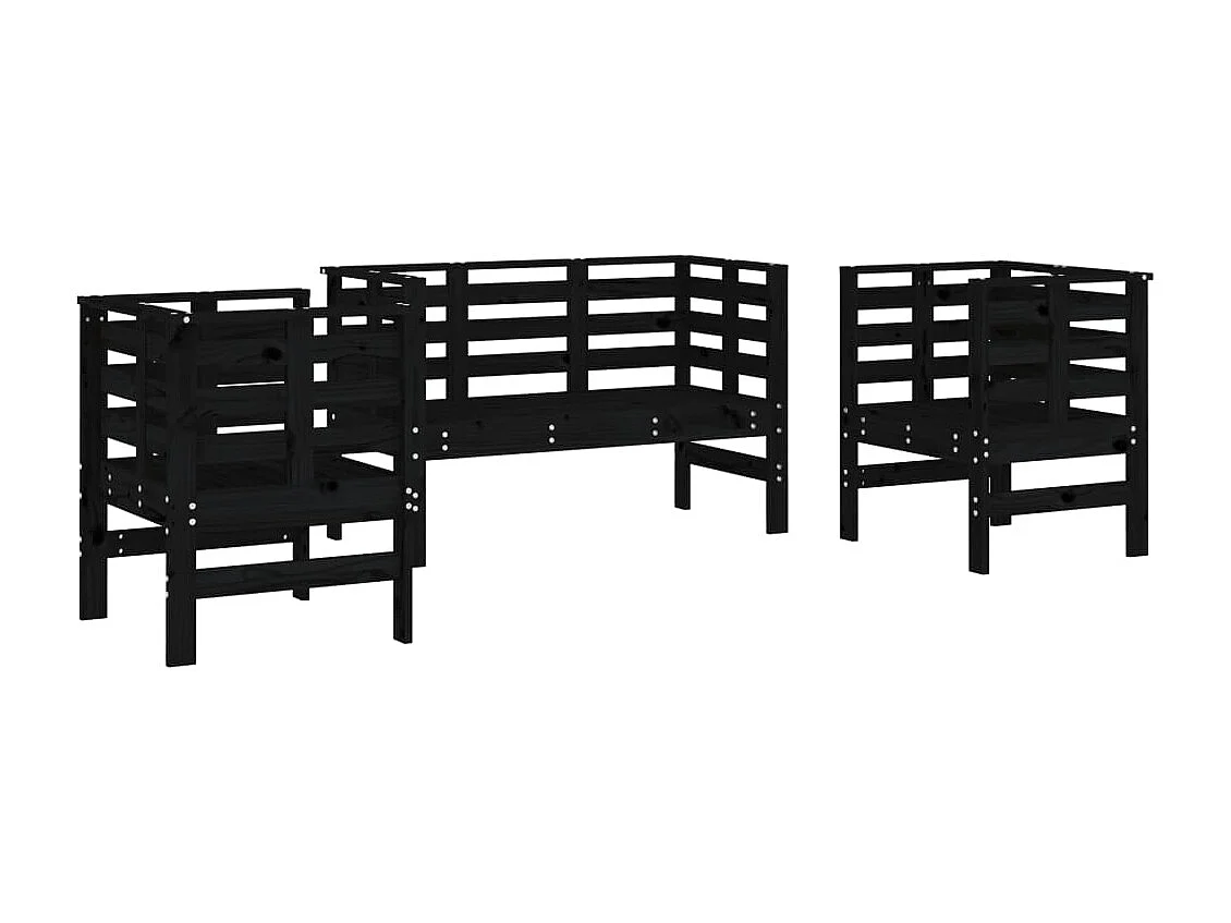 3-tlg. Garten-Sitzgruppe: Sofa + Tisch | Garten-Lounge-Set Schwarz Massivholz Kiefer -GKD911991