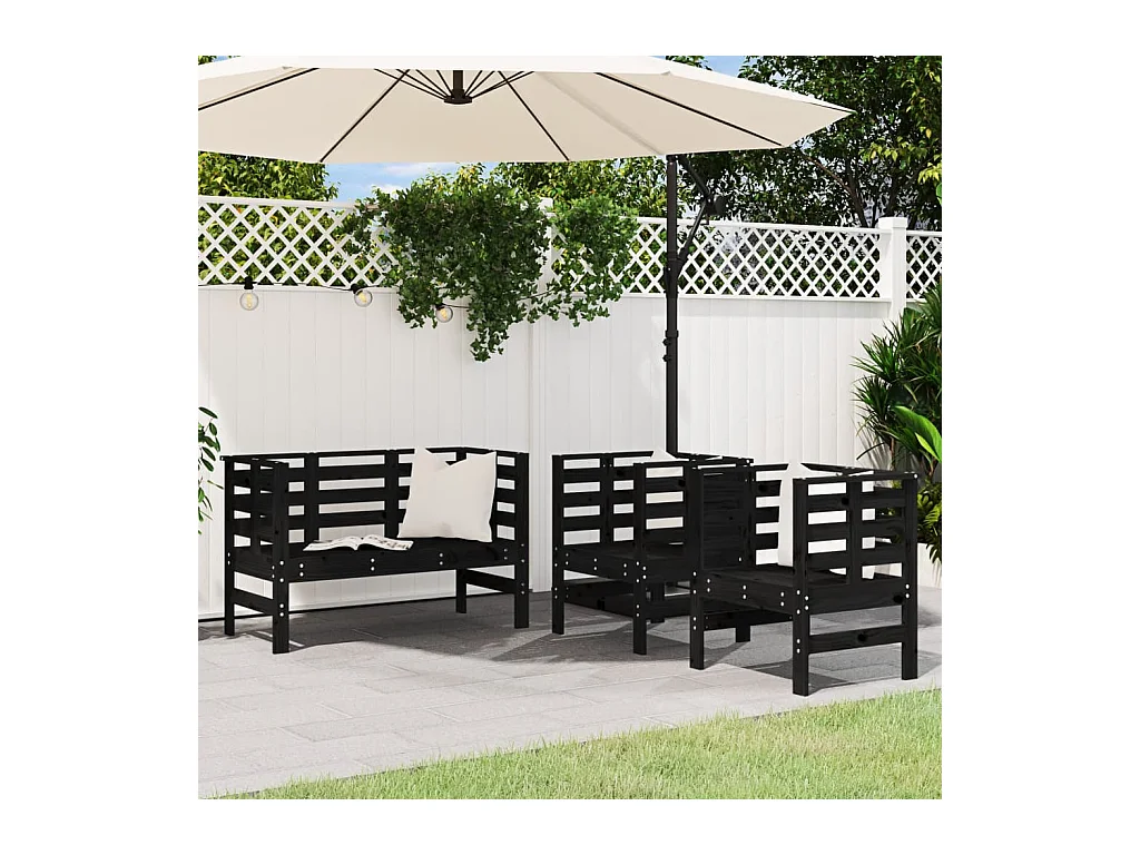 Salon de jardin 3 pcs noir bois massif de pin BE11891