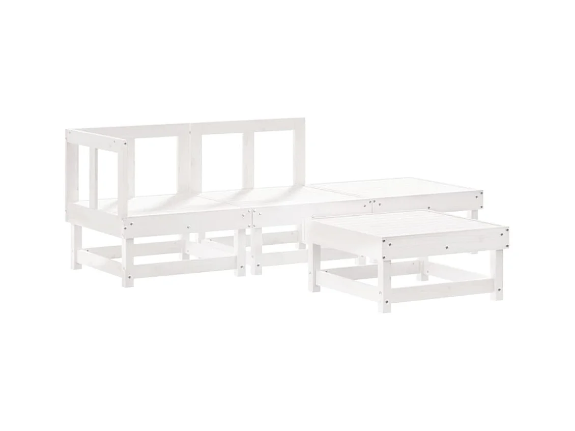4-tlg. Garten-Sitzgruppe: Sofa + Tisch | Garten-Lounge-Set mit Kissen Weiß Massivholz -GKD487178