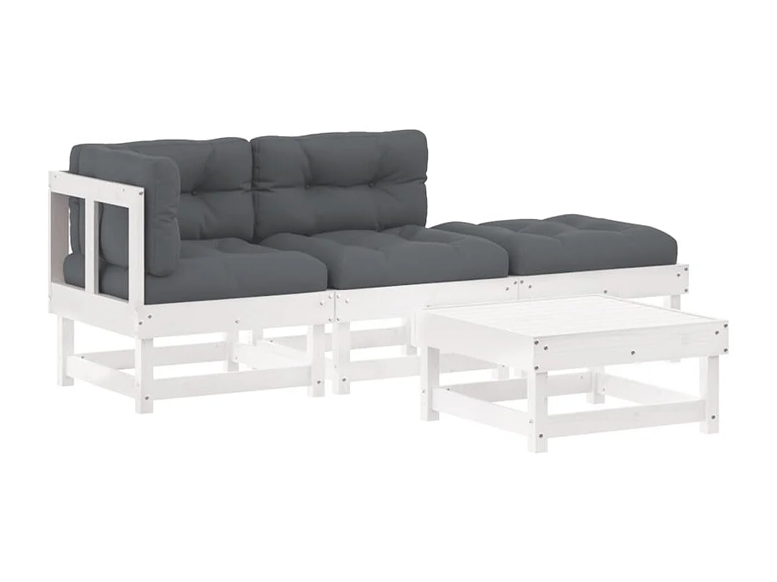 4-delige Loungeset met kussens massief hout wit NL18477