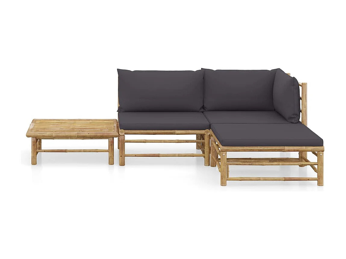 4 pzas Salón de jardín bambú con cojines gris oscuro ES52244