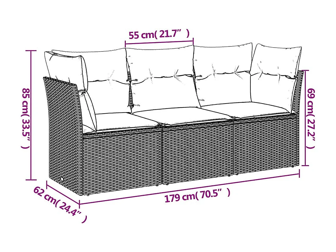 3-delige Loungeset met kussens poly rattan bruin NL88306