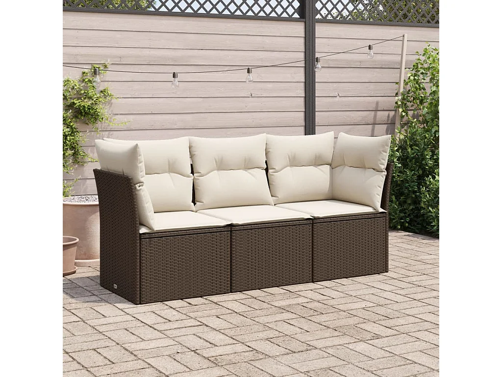 Salon de jardin avec coussins 3 pcs marron résine tressée BE77404