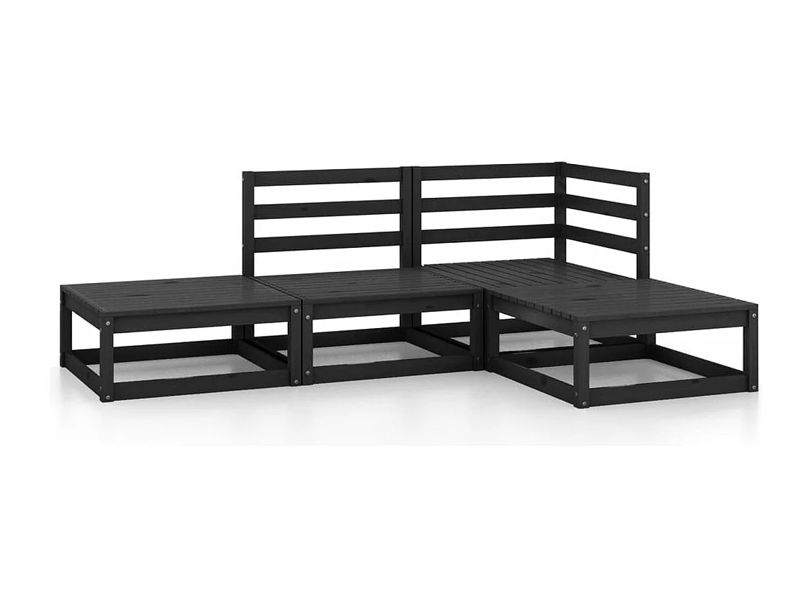 4-delige Loungeset massief grenenhout zwart NL41591