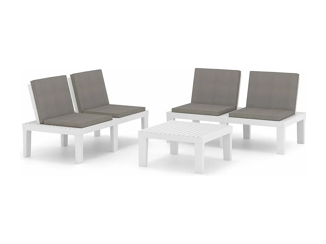 3-tlg. Garten-Sitzgruppe: Sofa + Tisch | Garten-Lounge-Set mit Kissen Kunststoff Weiß -GKD795145