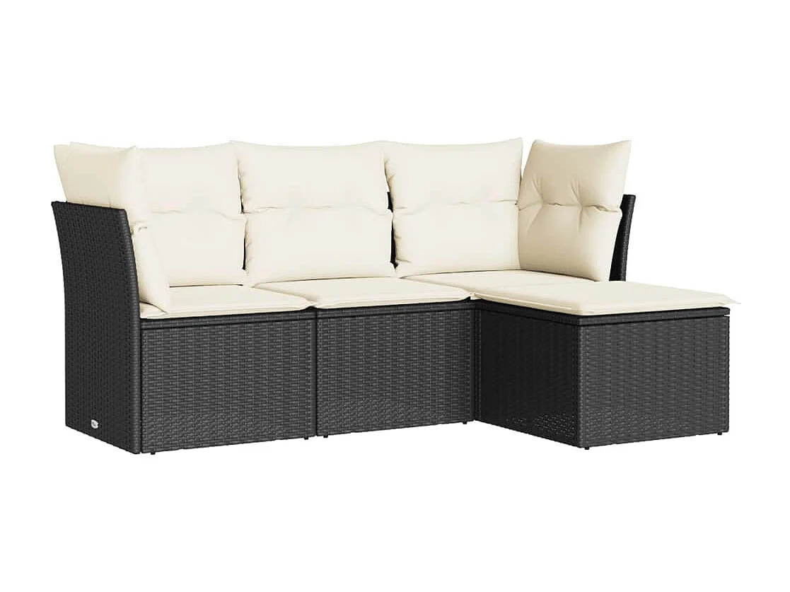 4-tlg. Garten-Sofagarnitur,Gartenmöbel-Set mit Kissen Schwarz Poly Rattan -gkd263341