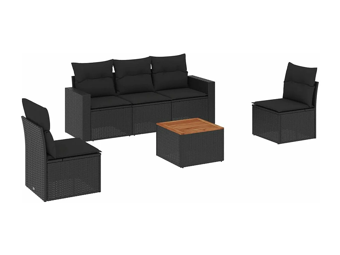 6-tlg. Garten-Sofagarnitur,Gartenmöbel-Set mit Kissen Schwarz Poly Rattan -gkd135866
