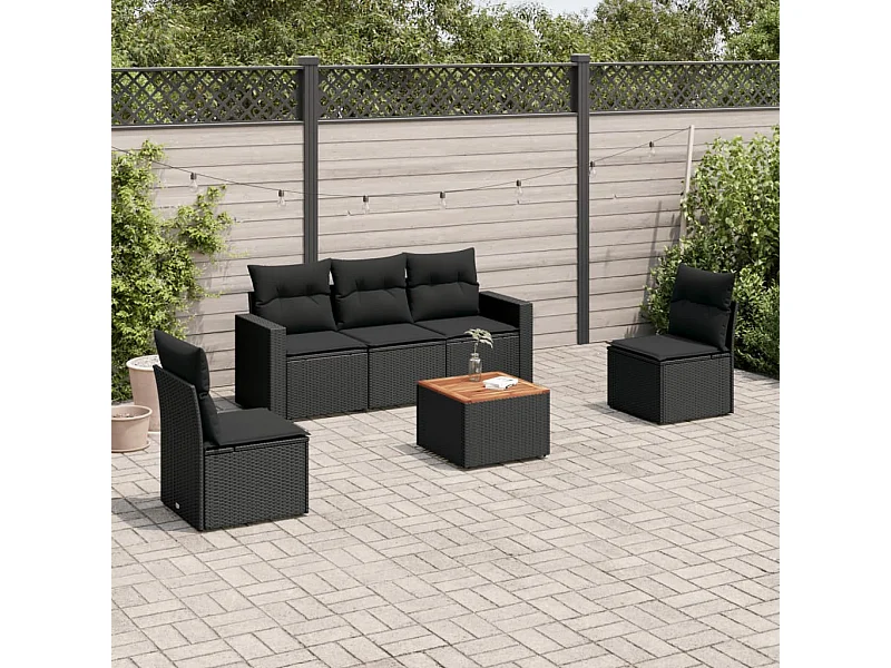 6-tlg. Garten-Sofagarnitur,Gartenmöbel-Set mit Kissen Schwarz Poly Rattan -gkd135866
