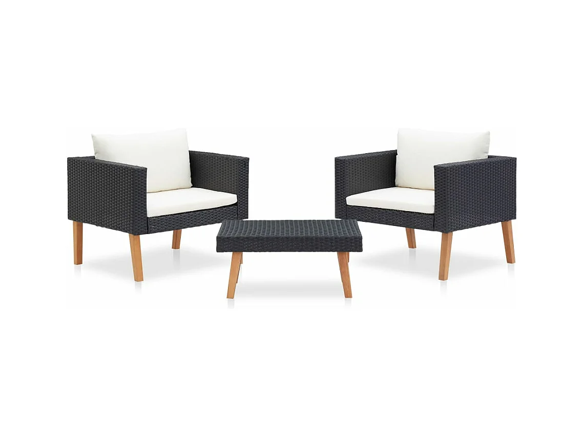Salon de jardin 3 pcs avec coussins Résine tressée Noir BE32552