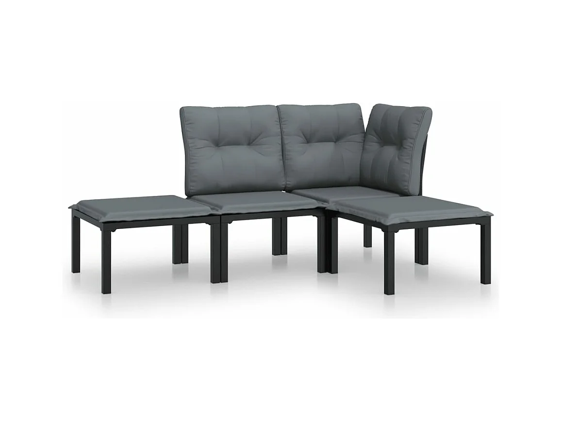 4-tlg. Garten-Sitzgruppe: Sofa + Tisch | Garten-Lounge-Set Schwarz und Grau Poly Rattan -GKD544768