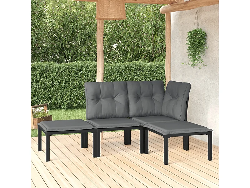 Salon de jardin 4 pcs noir et gris résine tressée BE80394