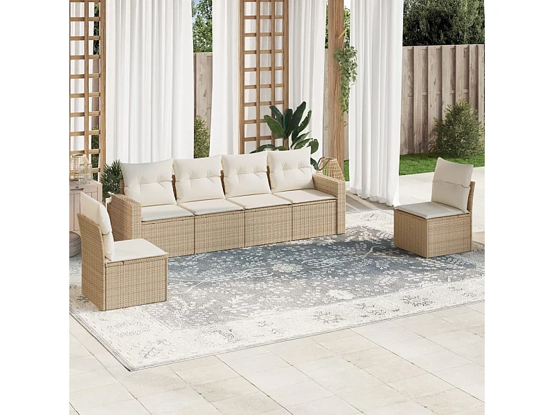 6-tlg. Garten-Sofagarnitur,Gartenmöbel-Set mit Kissen Beige Poly Rattan -gkd197899