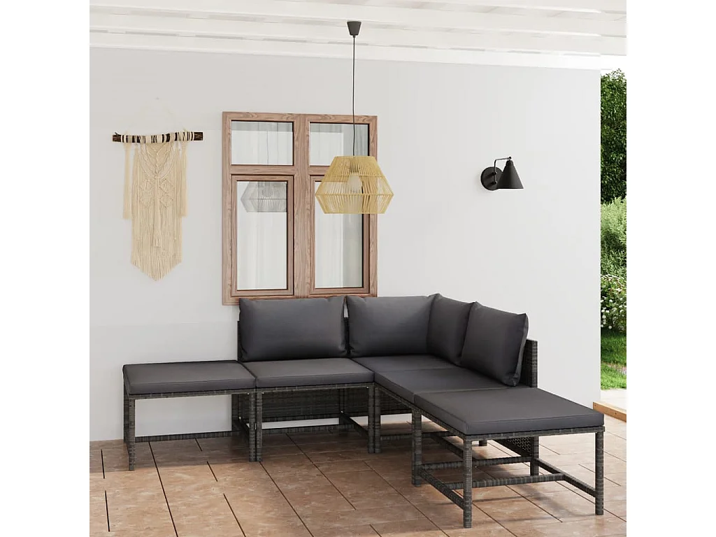 Salon de jardin 6 pcs avec coussins Résine tressée Gris BE27538