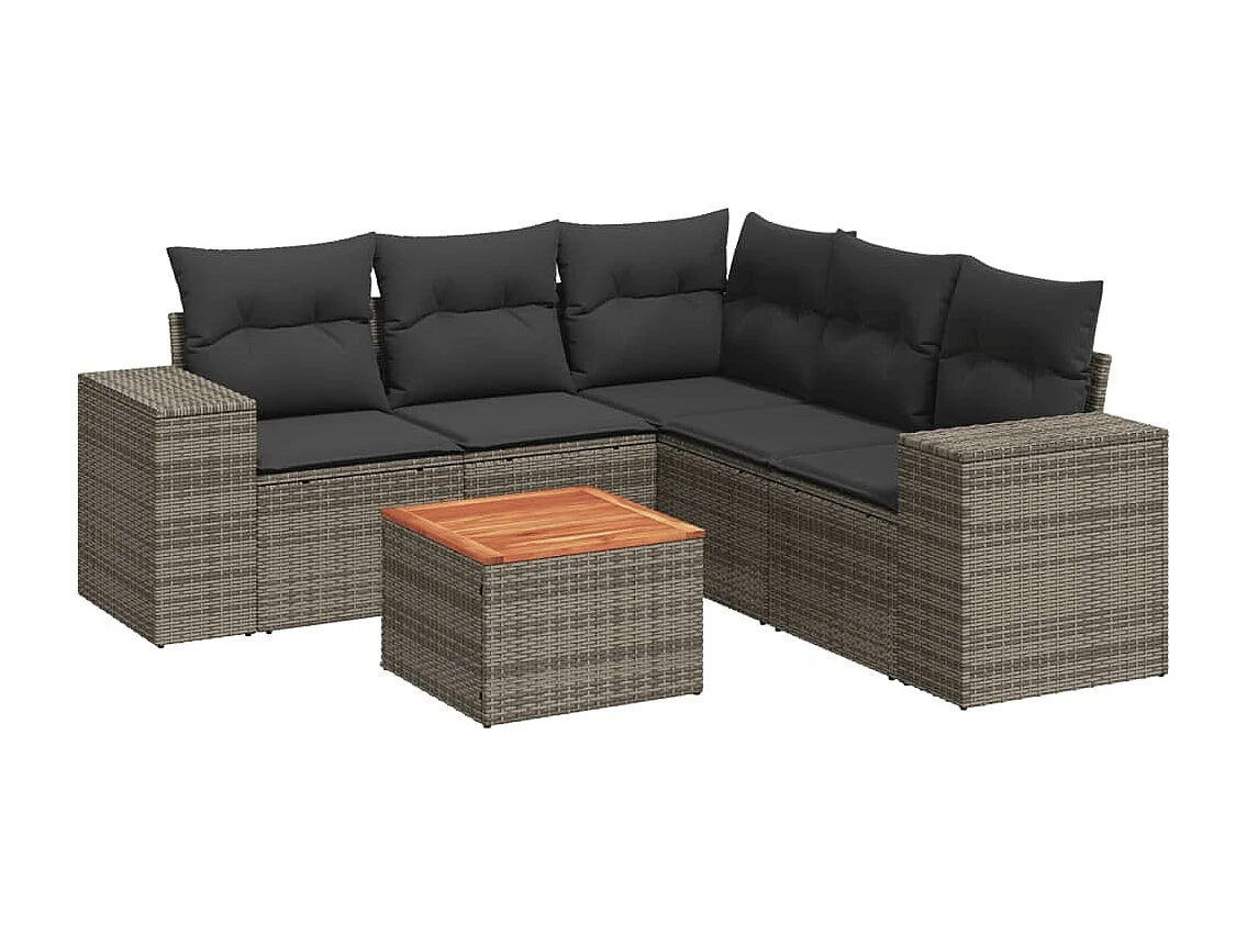 6-tlg. Garten-Sofagarnitur,Gartenmöbel-Set mit Kissen Grau Poly Rattan -gkd525867