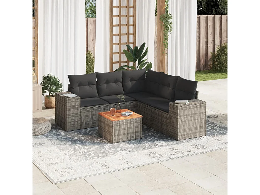 6-tlg. Garten-Sofagarnitur,Gartenmöbel-Set mit Kissen Grau Poly Rattan -gkd525867