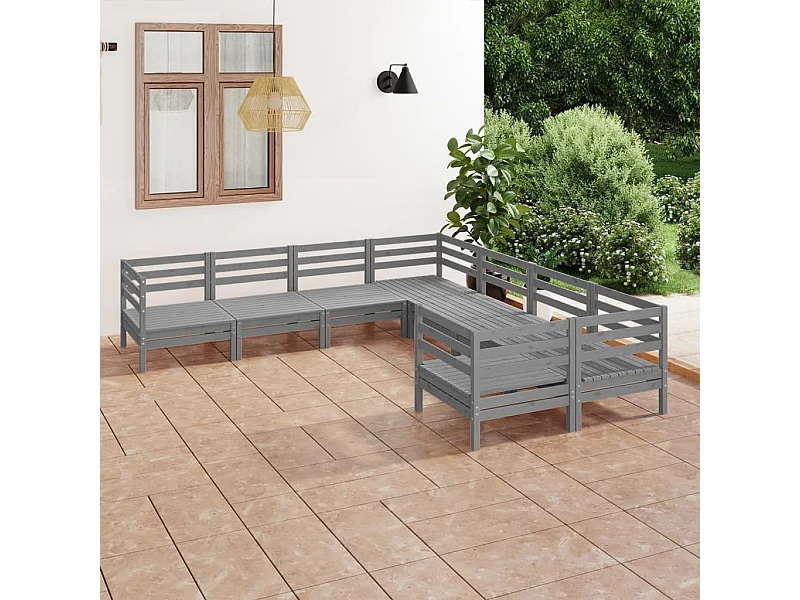 8-tlg. Garten-Sitzgruppe | Garten-Lounge-Set Massivholz Kiefer Grau -GKD282853