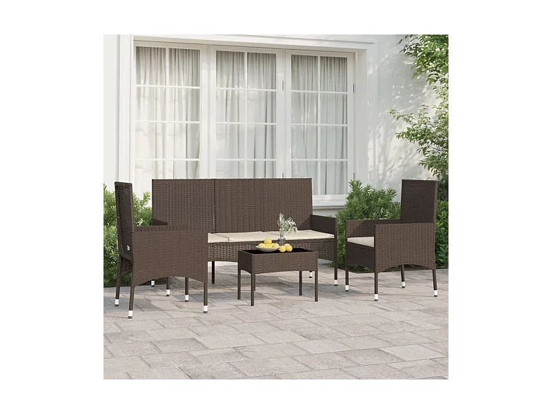 4-tlg. Garten-Sitzgruppe: Sofa + Tisch | Garten-Lounge-Set mit Kissen Braun Poly Rattan -GKD866675