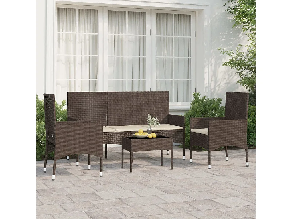 Salon de jardin 4 pcs avec coussins Marron Résine tressée BE68219