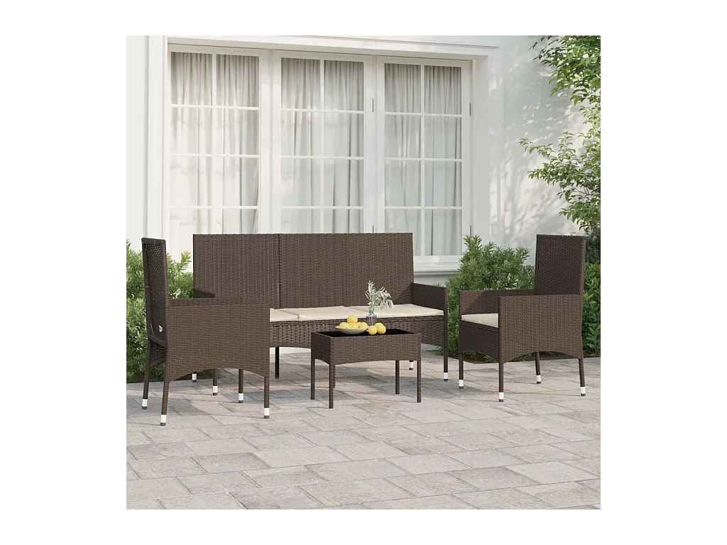 Salon de jardin 4 pcs avec coussins Marron Résine tressée BE68219