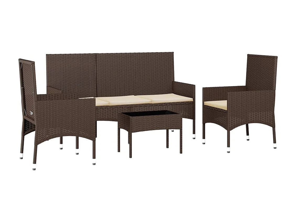 Salon de jardin 4 pcs avec coussins Marron Résine tressée BE68219