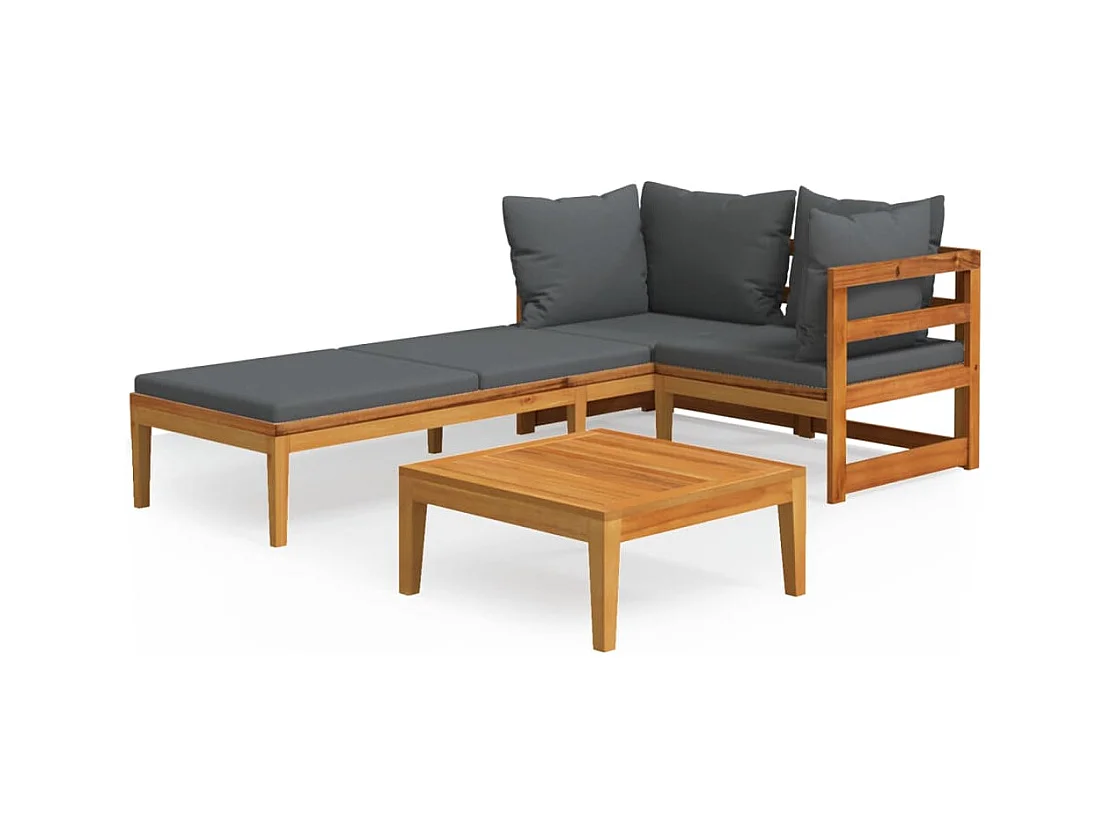 3-tlg. Garten-Sitzgruppe: Sofa + Tisch | Garten-Lounge-Set mit Dunkelgrauen Kissen Massivholz Akazie -GKD304687