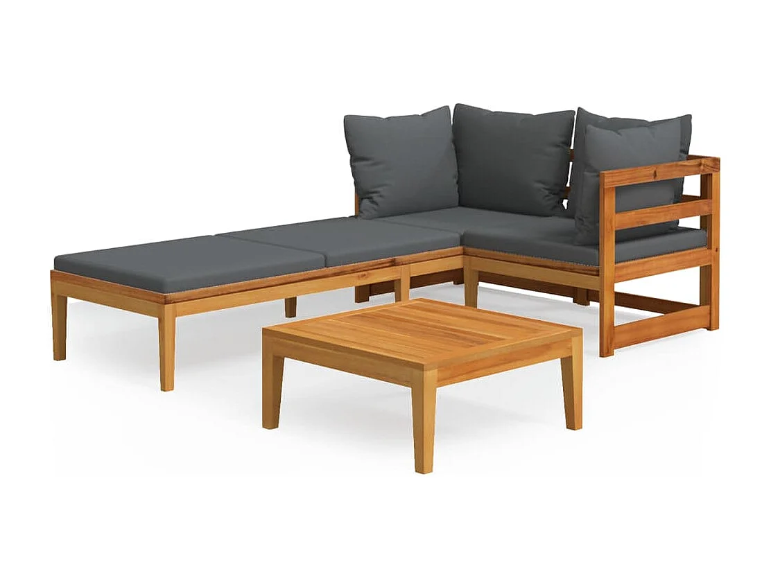 3-tlg. Garten-Sitzgruppe: Sofa + Tisch | Garten-Lounge-Set mit Dunkelgrauen Kissen Massivholz Akazie -GKD304687