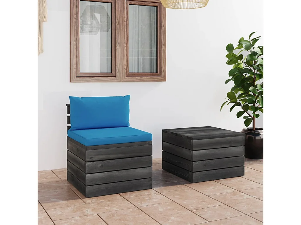 Salon palette de jardin 2 pcs avec coussins Bois de pin massif BE51786