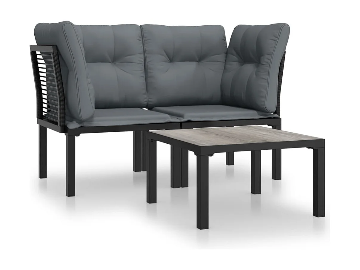 Salon de jardin 3 pcs noir et gris résine tressée BE86158