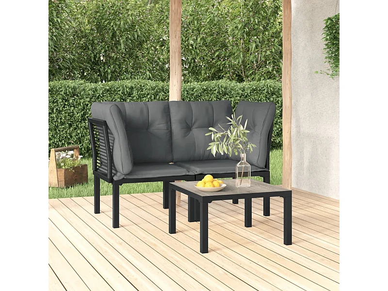 Salon de jardin 3 pcs noir et gris résine tressée BE86158