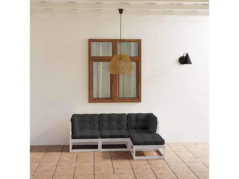 Salon de jardin 4 pcs avec coussins Bois de pin massif BE47666