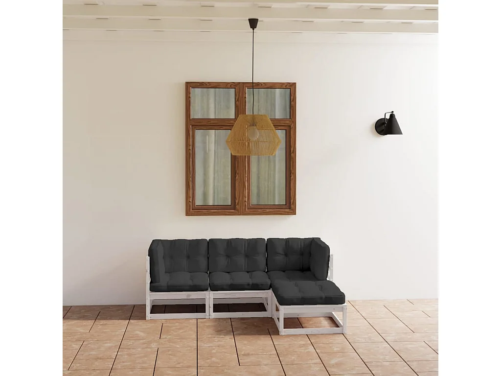 4-tlg. Garten-Sitzgruppe | Garten-Lounge-Set mit Kissen Kiefer Massivholz -GKD904528