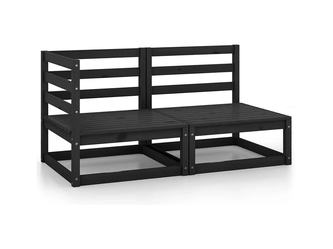 Salon de jardin 2 pcs noir bois de pin massif BE88236