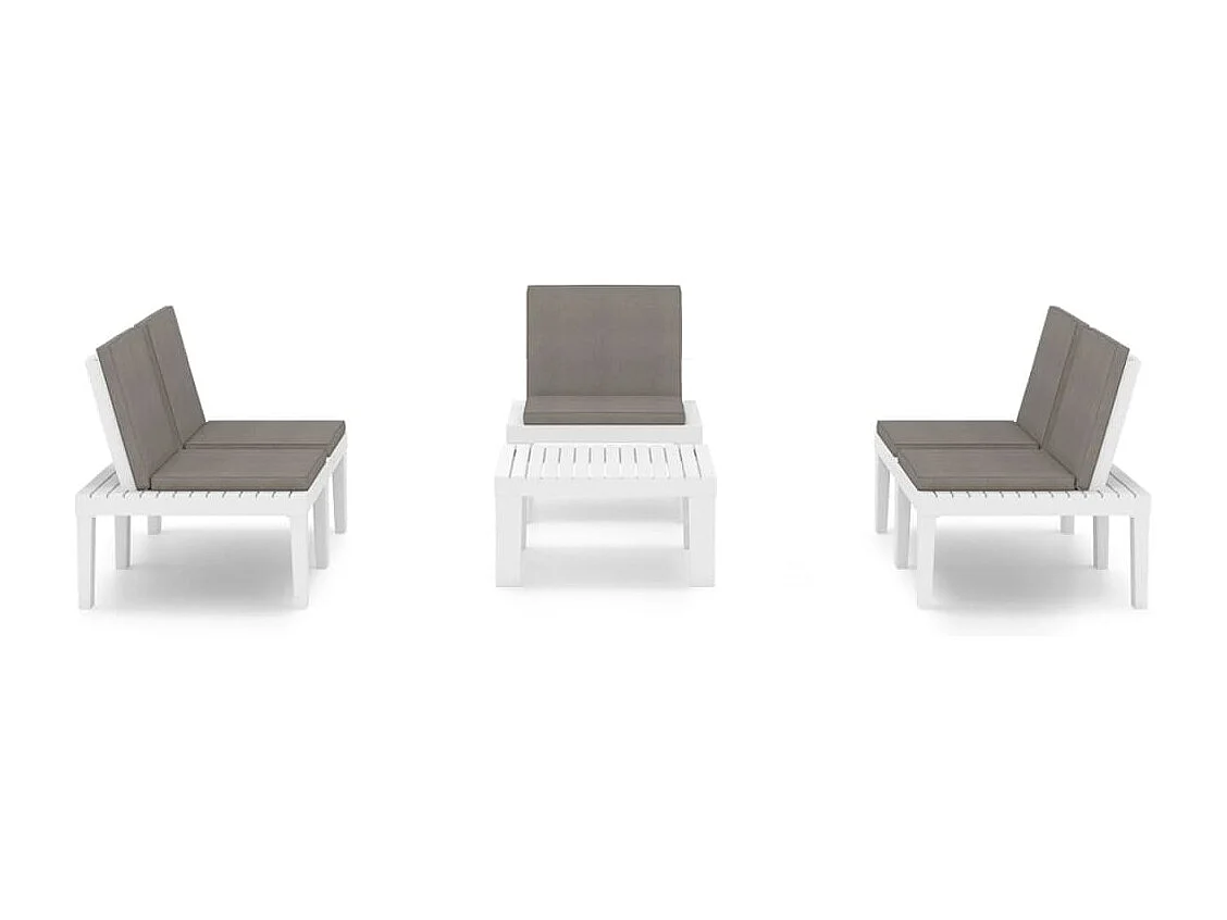 4 pcs conjunto lounge de jardim com almofadões plástico branco PT61388