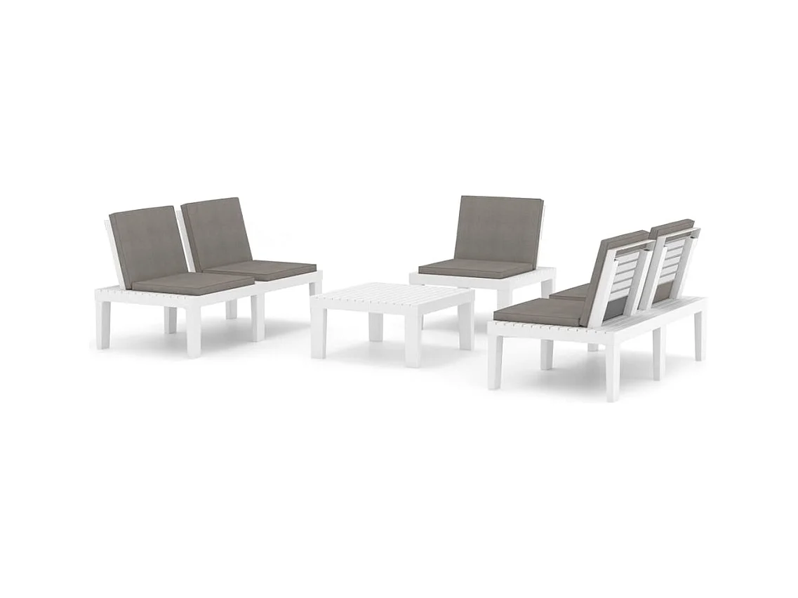 4-tlg. Garten-Sitzgruppe: Sofa + Tisch | Garten-Lounge-Set mit Kissen Kunststoff Weiß -GKD837396