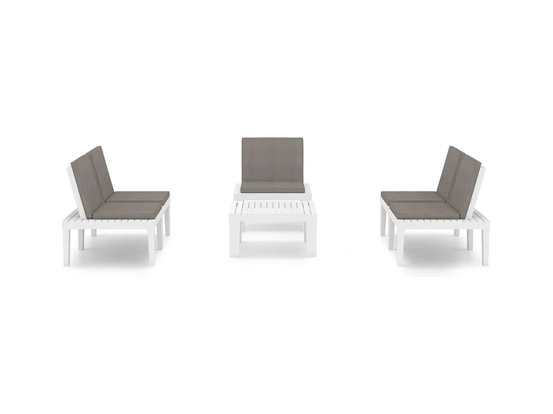 4-tlg. Garten-Sitzgruppe: Sofa + Tisch | Garten-Lounge-Set mit Kissen Kunststoff Weiß -GKD837396