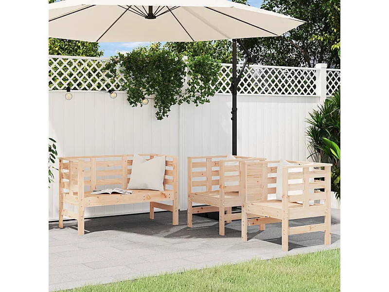 3-tlg. Garten-Sitzgruppe: Sofa + Tisch | Garten-Lounge-Set Massivholz Kiefer -GKD758348