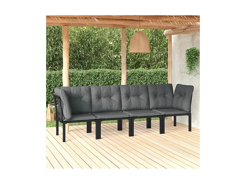 4-tlg. Garten-Sitzgruppe: Sofa + Tisch | Garten-Lounge-Set Schwarz und Grau Poly Rattan -GKD907228