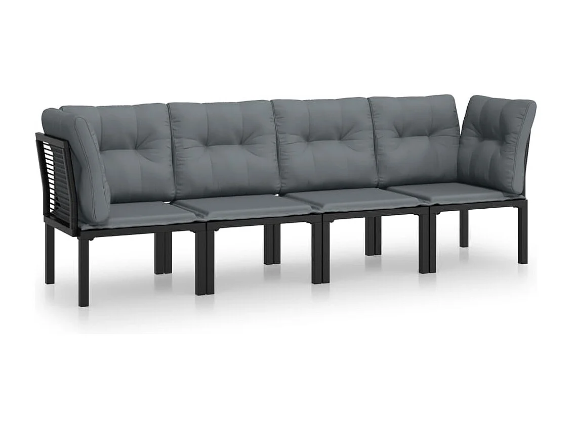 4-tlg. Garten-Sitzgruppe: Sofa + Tisch | Garten-Lounge-Set Schwarz und Grau Poly Rattan -GKD907228