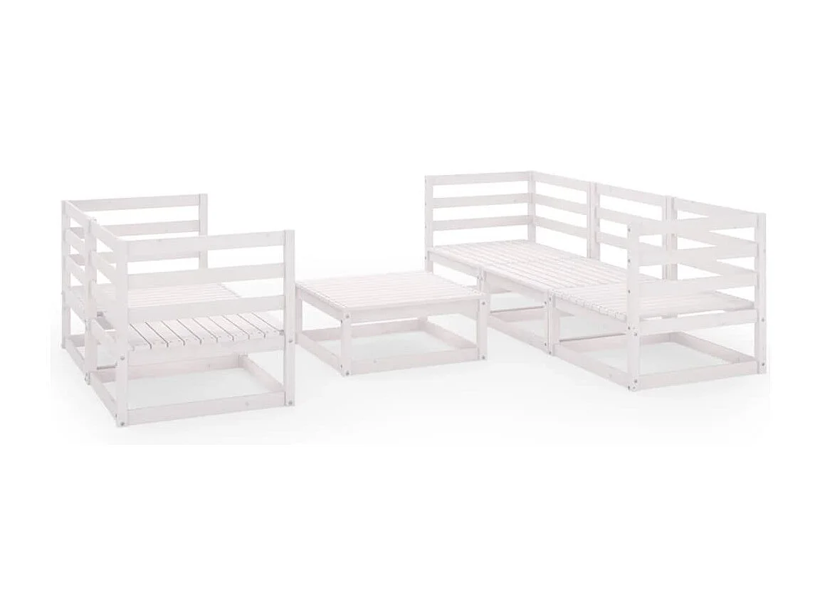 Salon de jardin 6 pcs Blanc Bois de pin massif BE50699