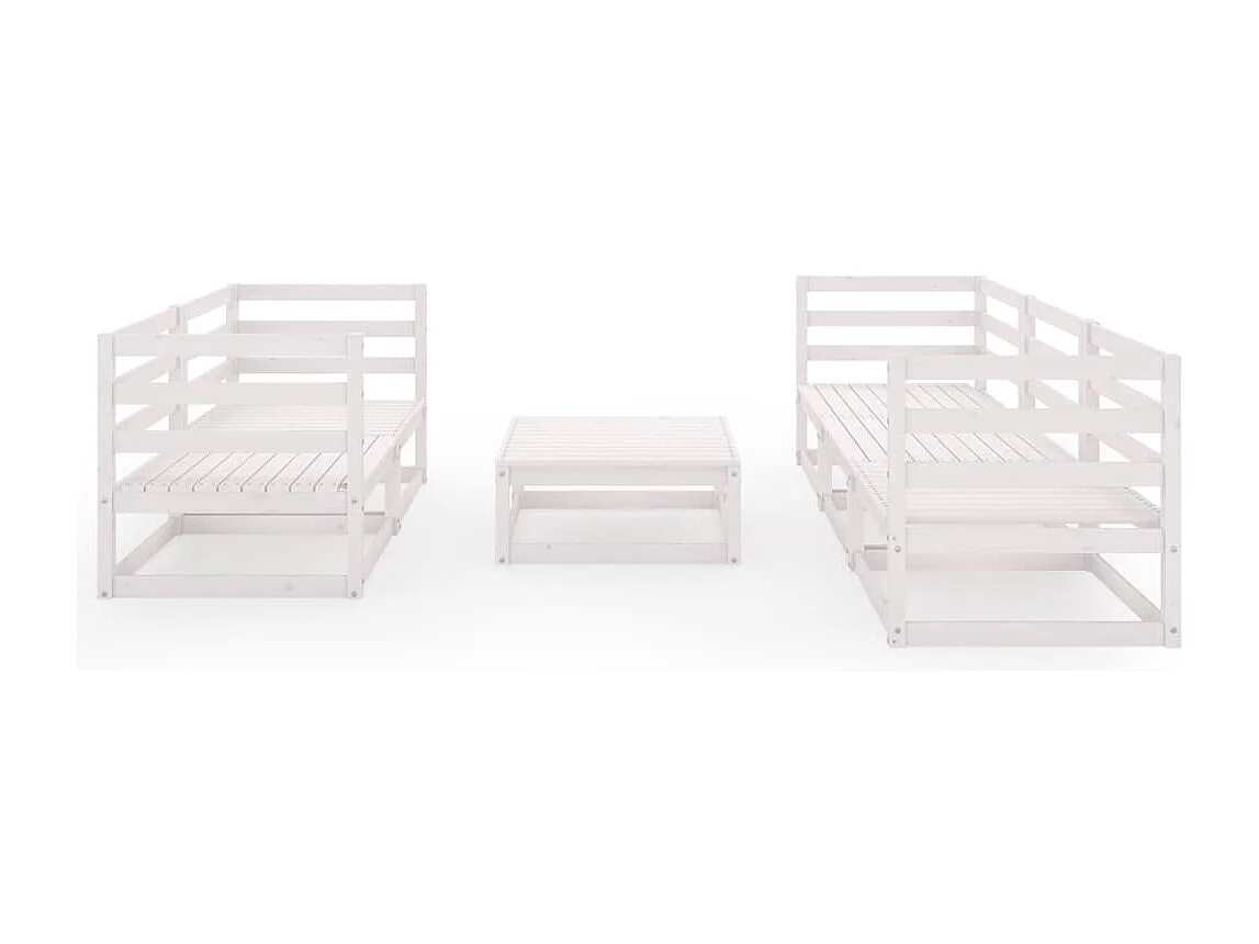 Salon de jardin 6 pcs Blanc Bois de pin massif BE50699