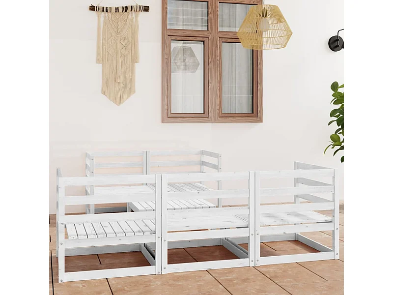 Salon de jardin 6 pcs Blanc Bois de pin massif BE50699