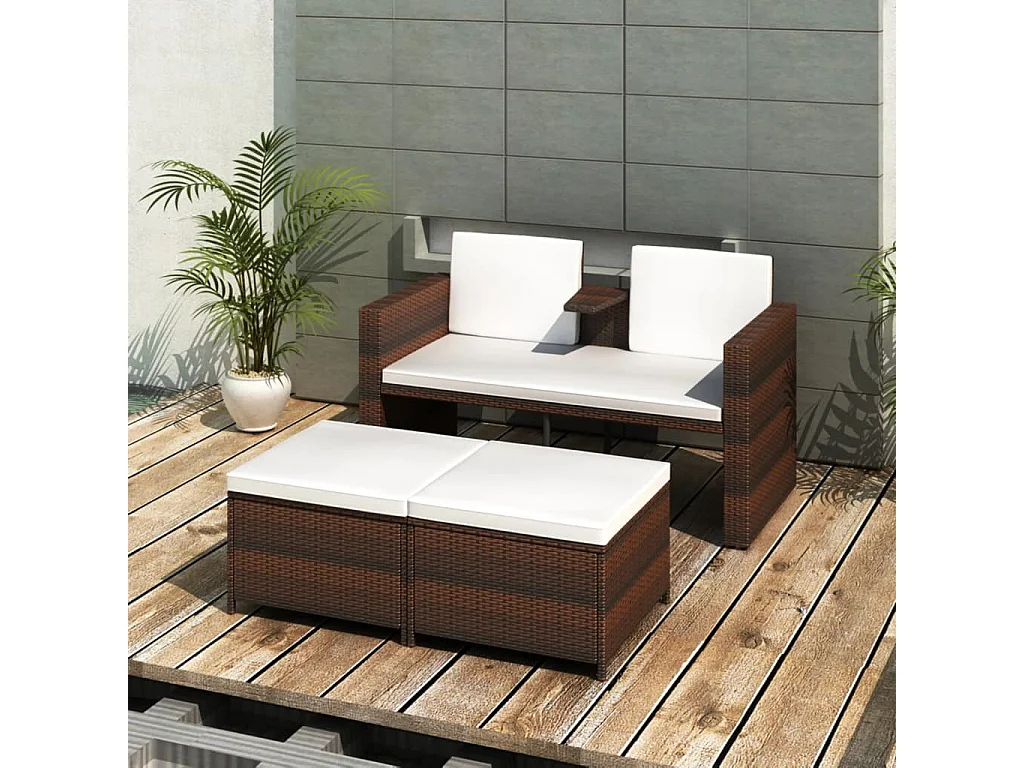 4-tlg. Garten-Sitzgruppe: Sofa + Tisch | Garten-Lounge-Set mit Kissen Poly Rattan Braun -GKD318431