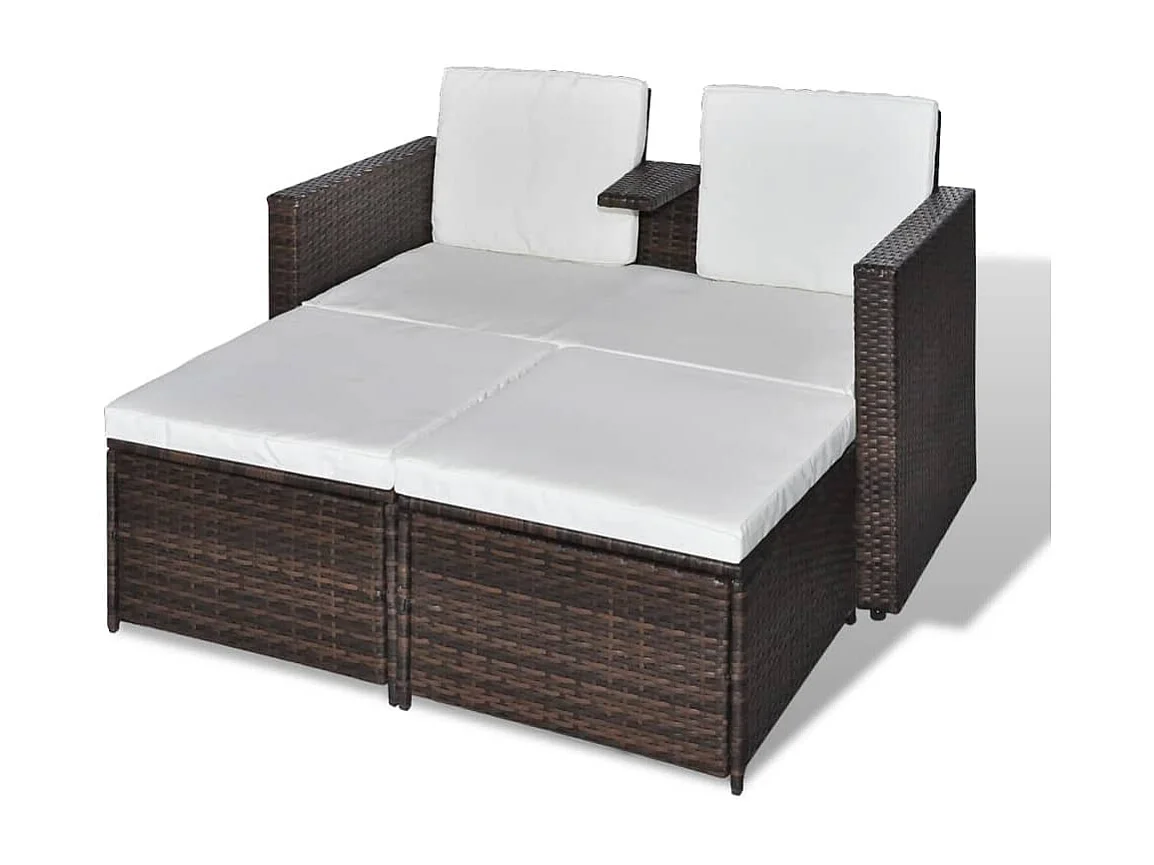 4-tlg. Garten-Sitzgruppe: Sofa + Tisch | Garten-Lounge-Set mit Kissen Poly Rattan Braun -GKD318431