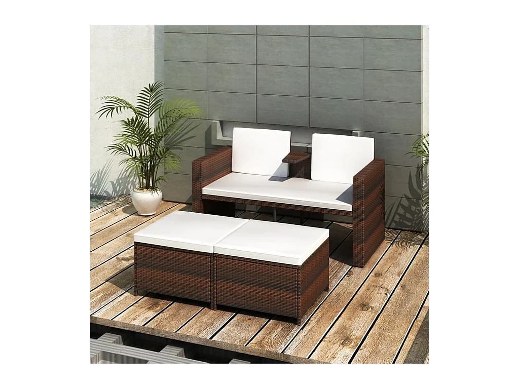 Salon de jardin 4 pcs avec coussins Résine tressée Marron BE86004