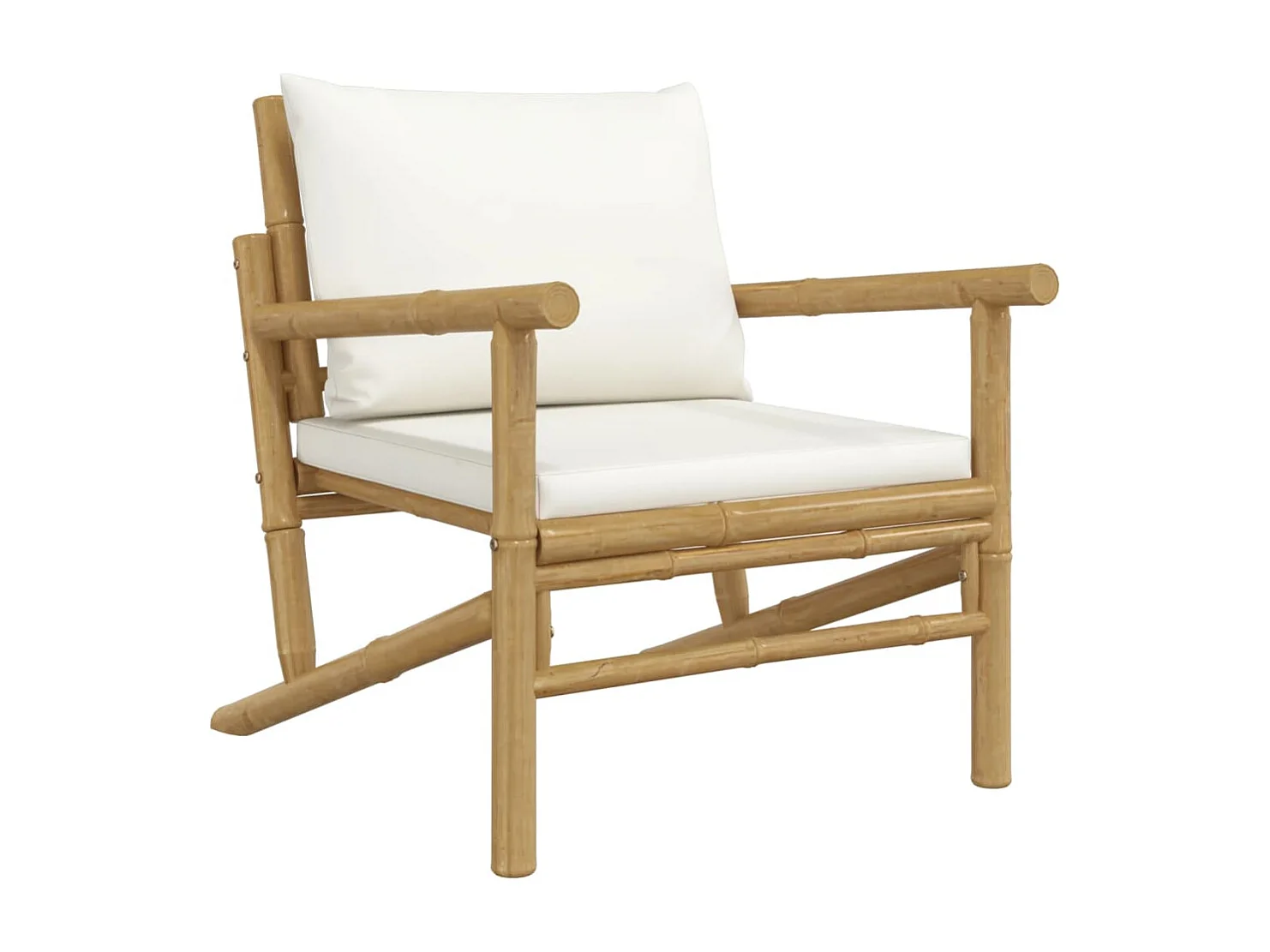 Salon de jardin 3 pcs avec coussins blanc crème bambou BE17654