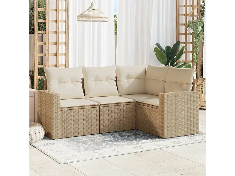 Salon de jardin avec coussins 4 pcs beige résine tressée SSG11790