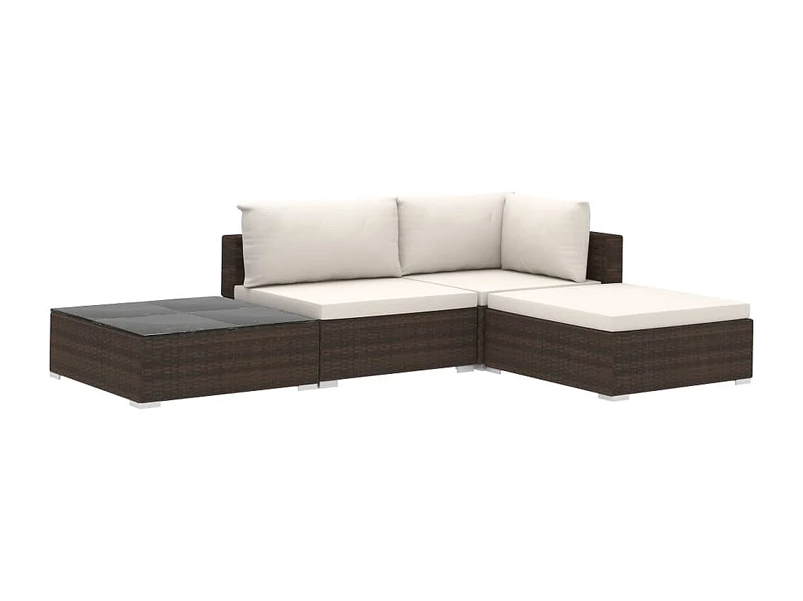 4-tlg. Garten-Sitzgruppe: Sofa + Tisch | Garten-Lounge-Set mit Auflagen Poly Rattan Braun -GKD536146